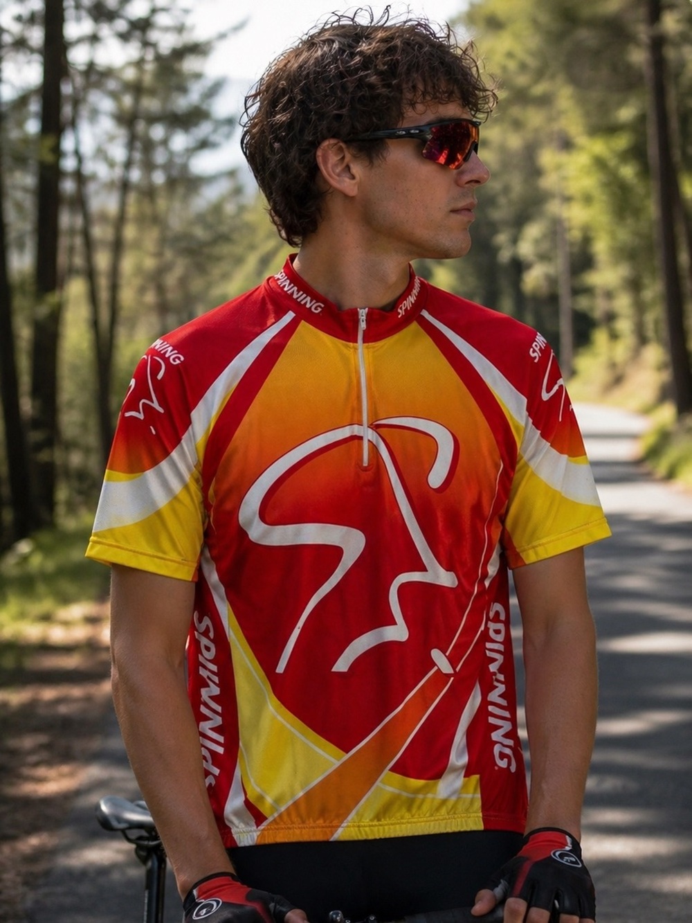 Mad Dog Cycling Jersey USA Medium‎ 1/4 Zip Spinning Bike Shirt Red Yellow